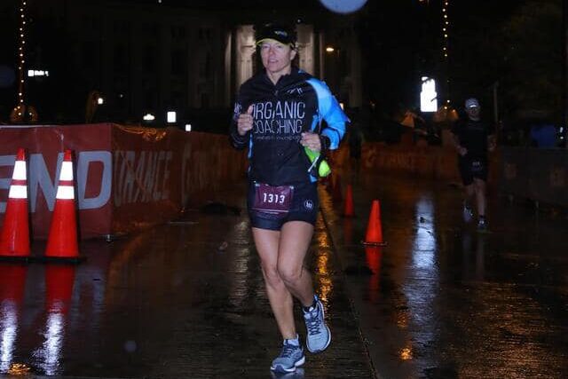woman running in rain