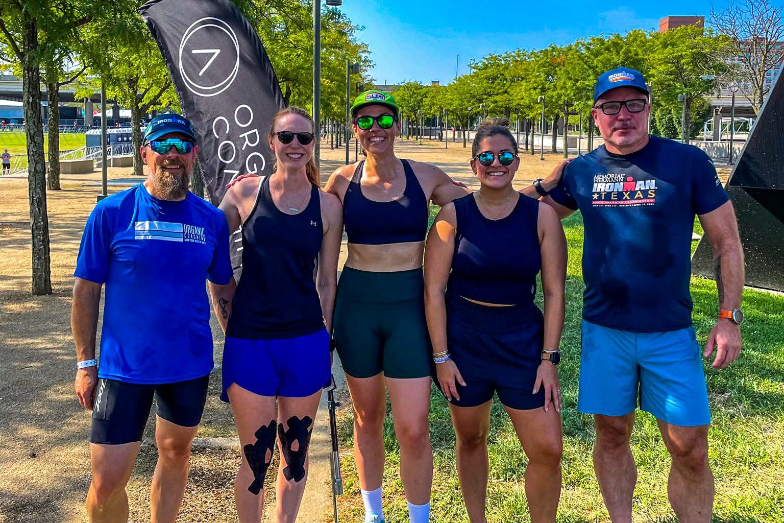 Group of triathletes all starting together before a race